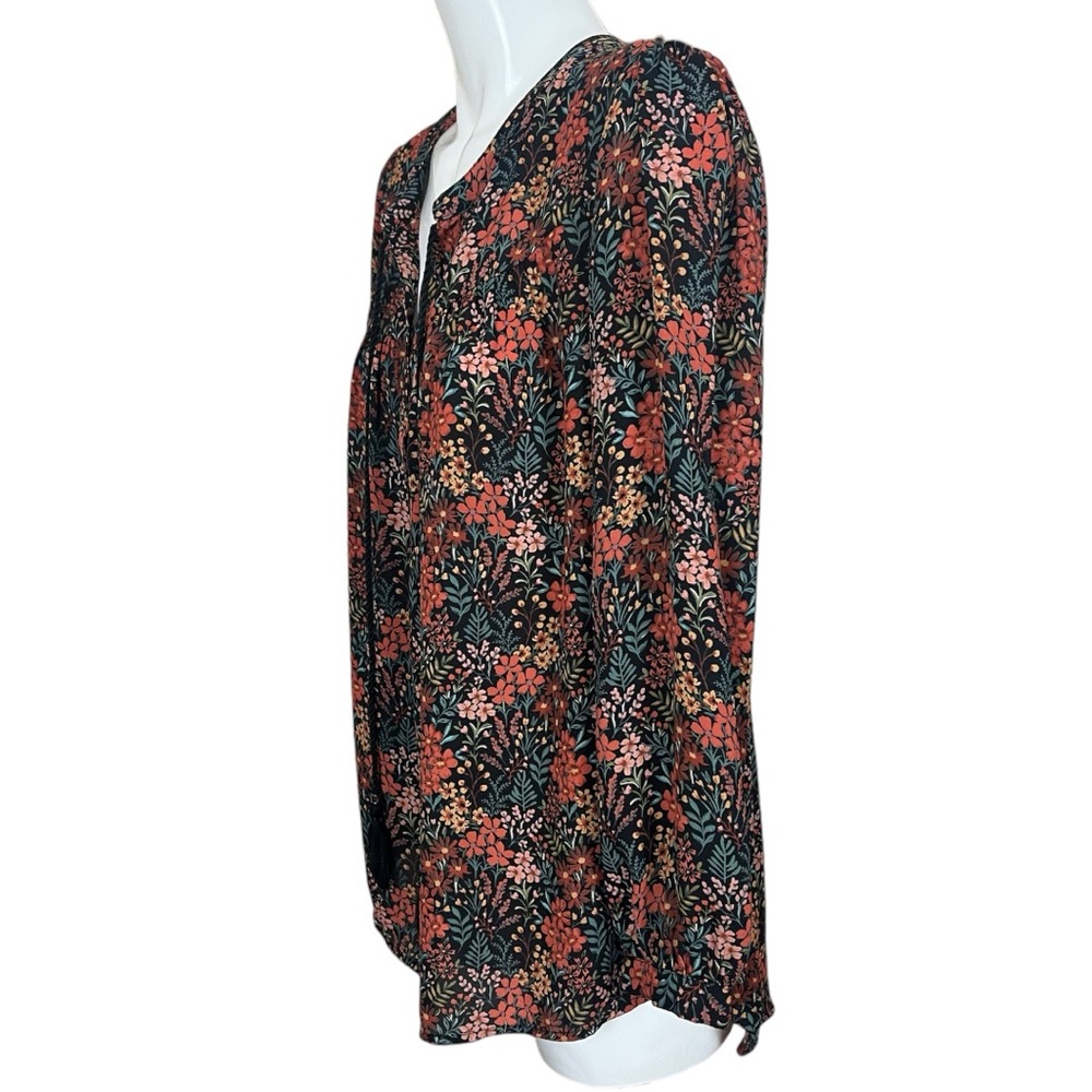 DR2 Daniel Rainn Floral Print Tassel Tie Neck High Low Blouse Size Large - Picture 5 of 9